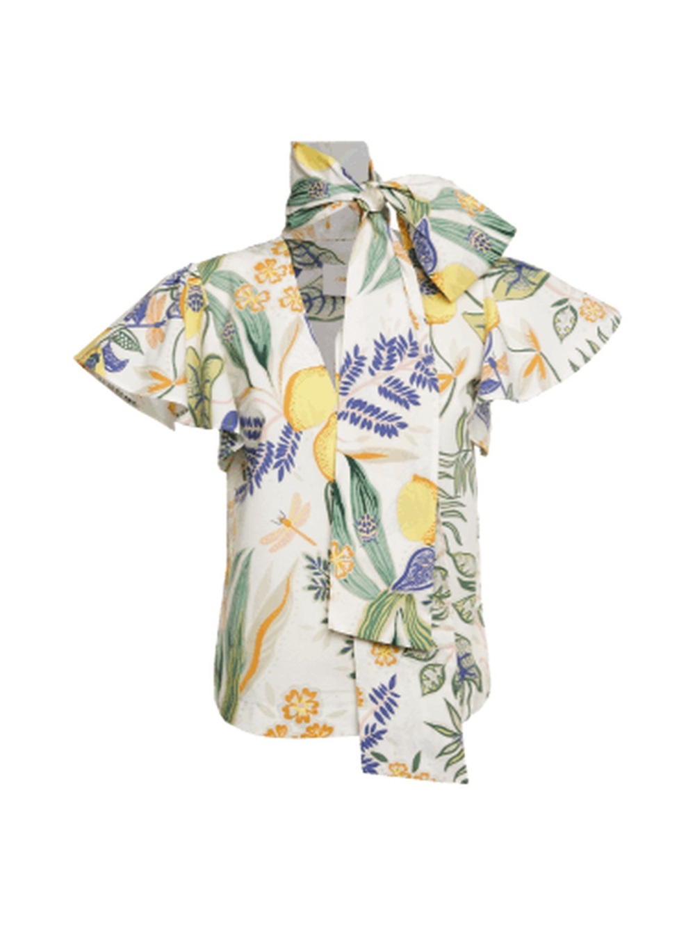 2026 Double J DoubleJ Botanical Lemon Tie Neck Top in Cotton Poplin, Small Italy